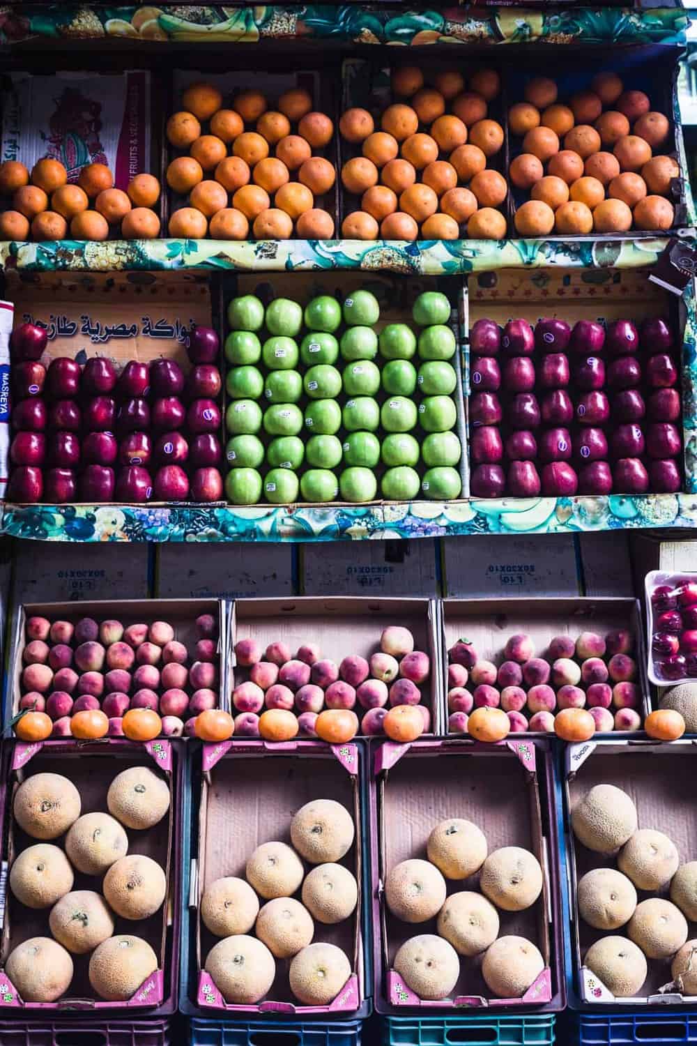 Colorful fresh fruit stand in Cairo.