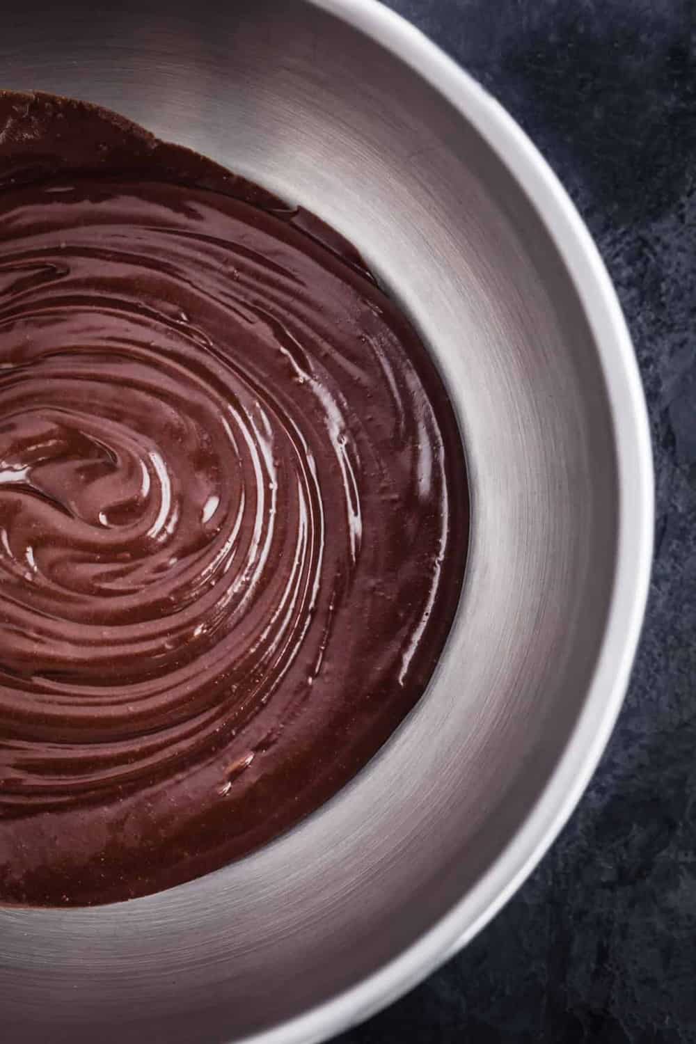 Chocolate ganache is mixed together.