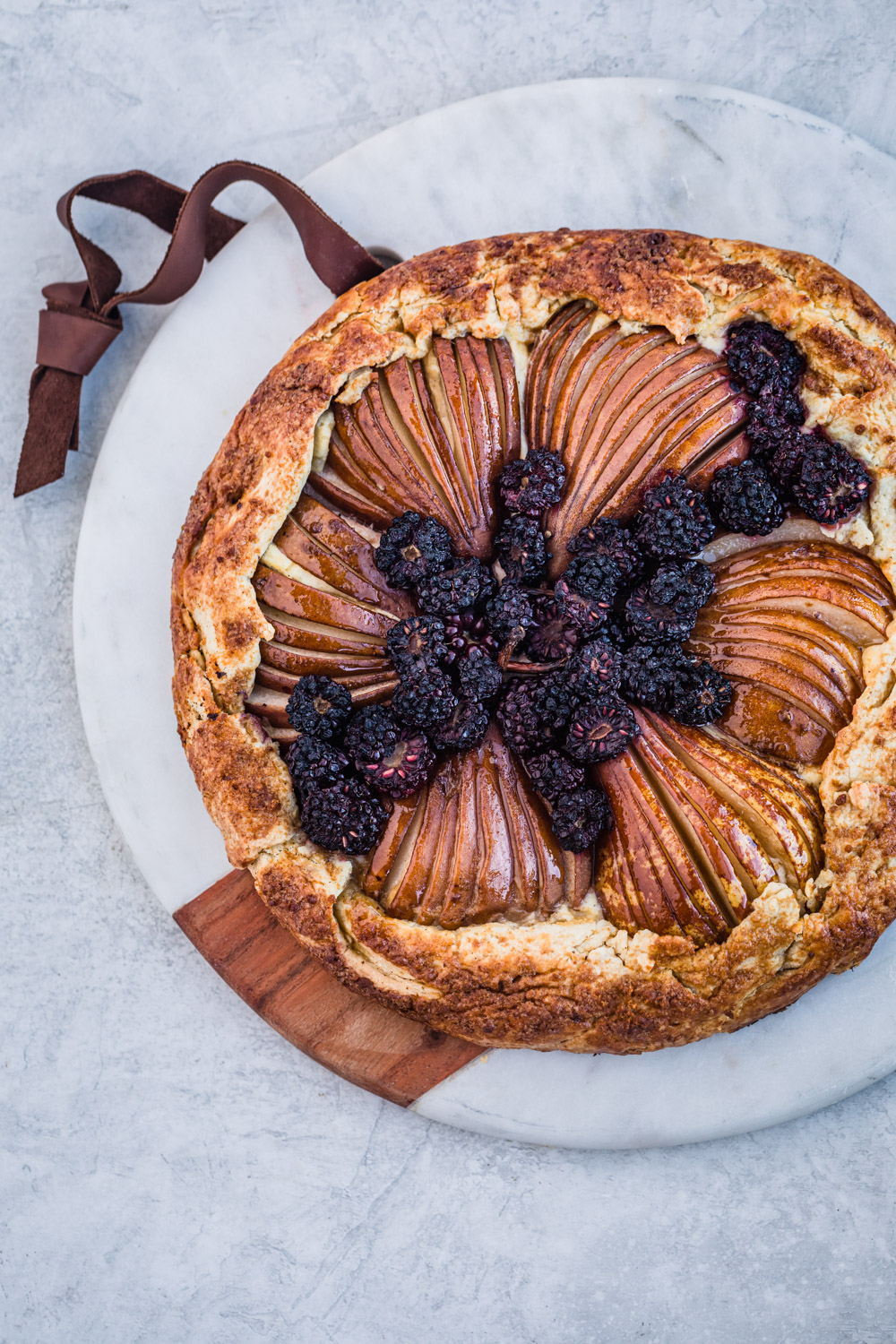 Pear & Blackberry Galette, overhead shot and all ready to be eaten.