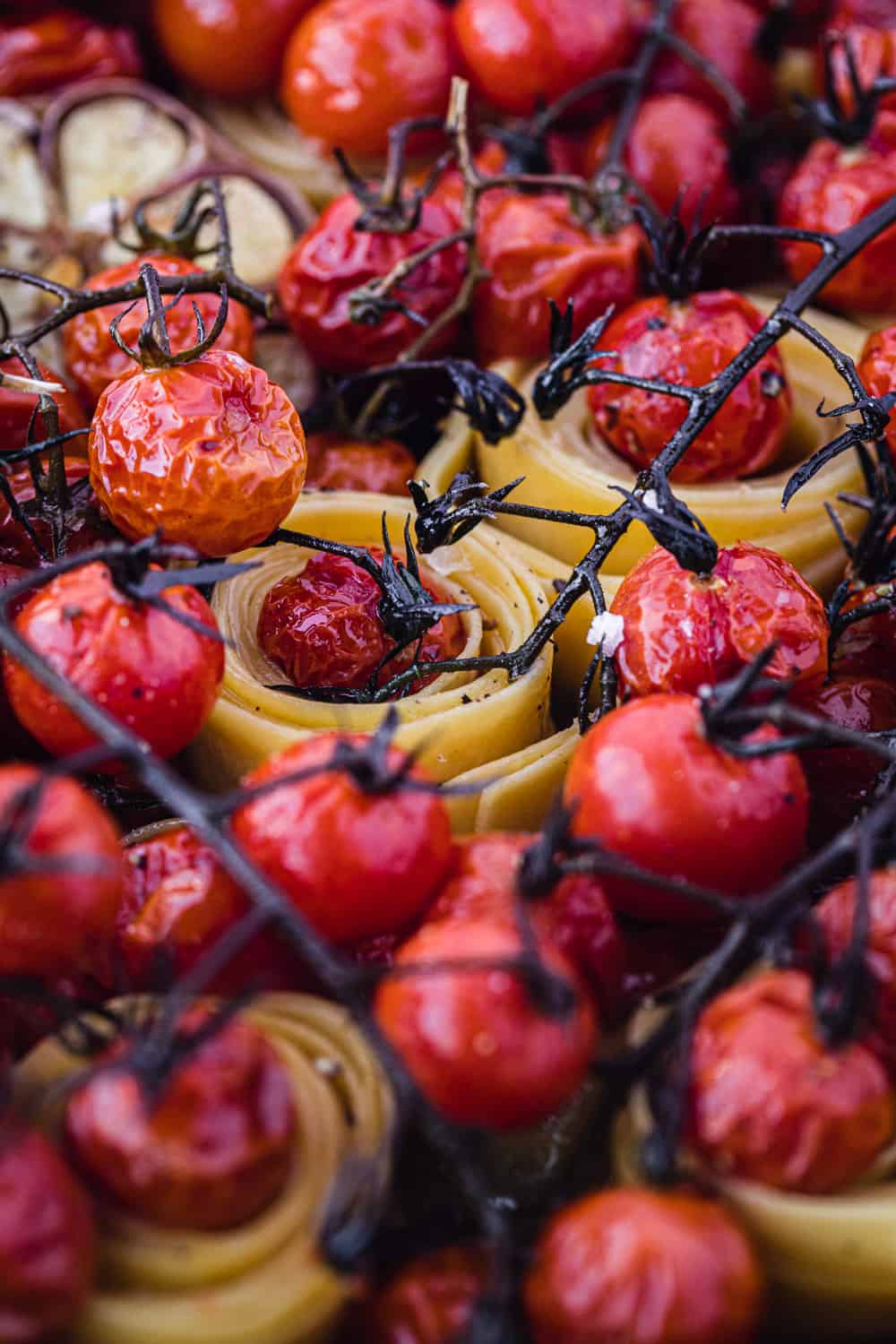 cherry tomato confit on the vine with pasta